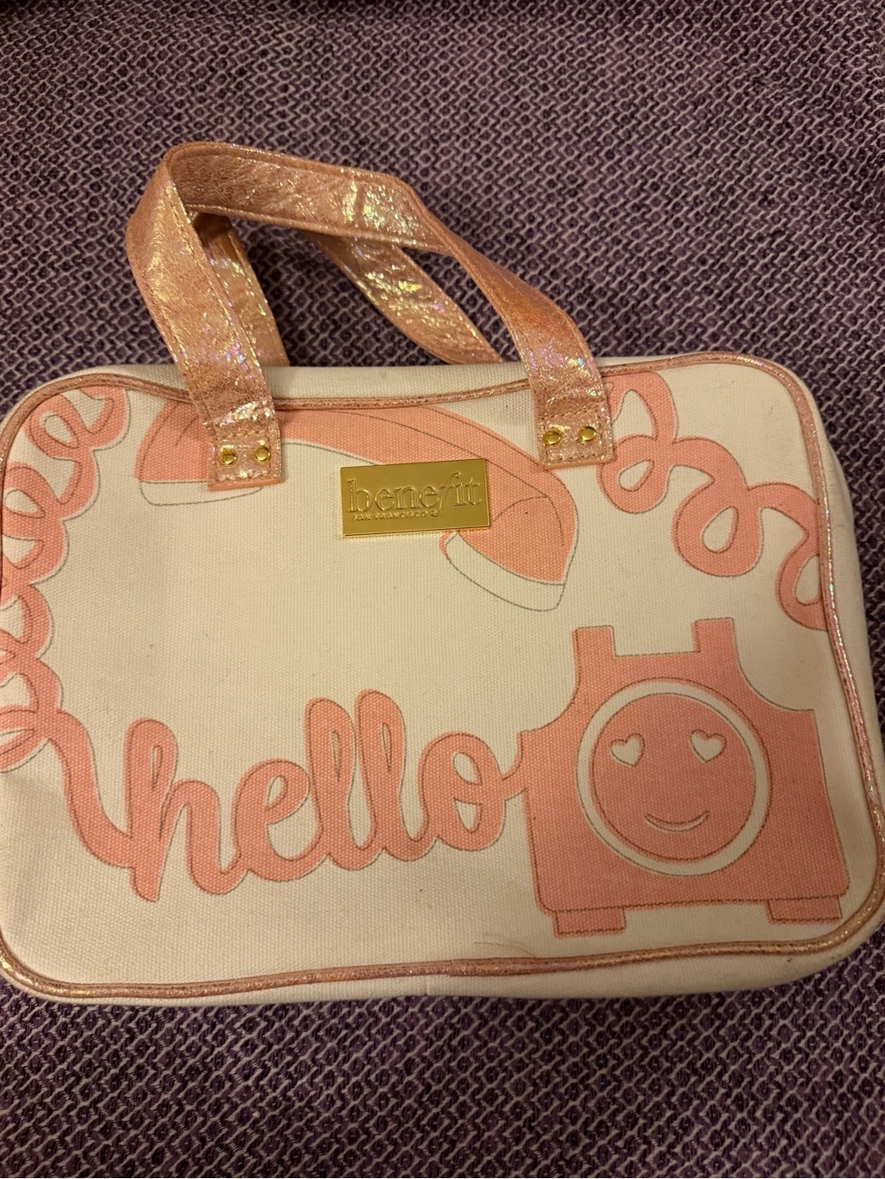 Benefit Pink & Cream 'Hello' Canvas Tote with Shiny Rose Handles
